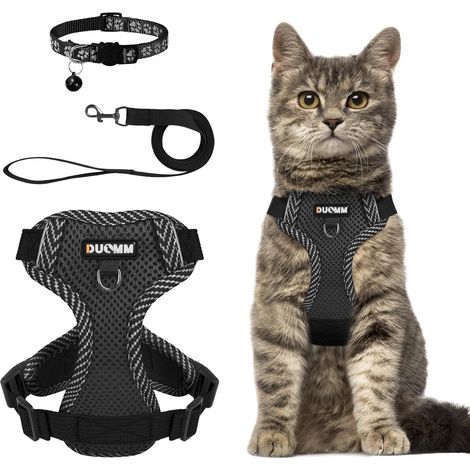 Harnais pour chat réglable avec laisse et collier réfléchissants, ensemble de sécurité respirant pour promenade (1/5)