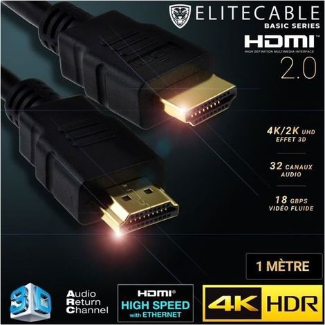 Câble HDMI - GÉNÉRIQUE - 1m - 4K HDR - High Speed - Ethernet - 3D Audio ARC