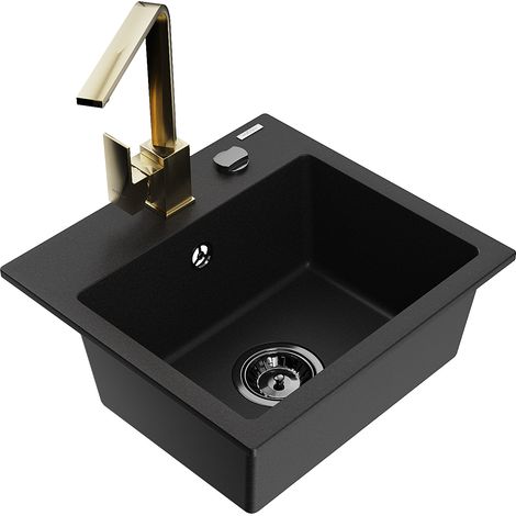 Mexen Milo 1-Becken-Granit-Spüle mit Mischbatterie Rita, Schwarz - 6505-77-670300-50-B (1/5)