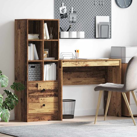 vidaXL Schreibtisch mit Schubladen mit Regal 2 pcs Altholz (1/5)