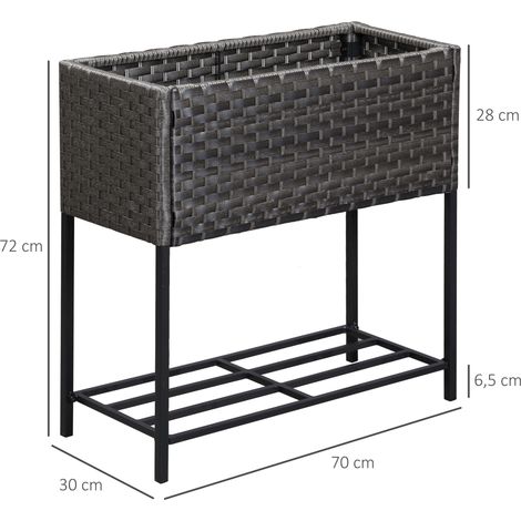 Bac de fleurs surélevé en rotin poly avec pieds et étagère,70 x 30 x 72 cm,brun pour la terrasse du balcon du jardin (1/5)