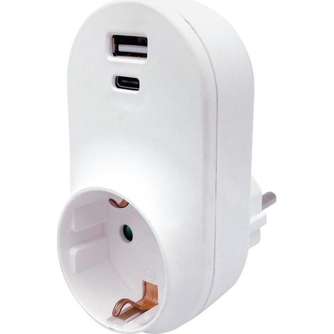 Einfacher Dieb mit 1 Ausgang (maximal 3680 W) ohne Schalter + USB + Typ C weiße Farbe