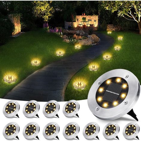 Lampe Solaire Extérieur, 12 Pièces 8 LED Lumière Au Sol Solaire Blanc Chaud Etanche Spot Solaires Encastrable pour Passerelle Jardin Chemin Terrasse Pelouse Cour Souterraine (1/5)