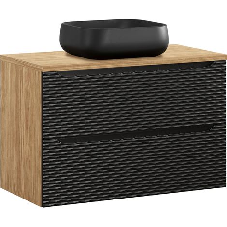 Mueble lavabo individual 90cm Elora Negro y madera (1/4)