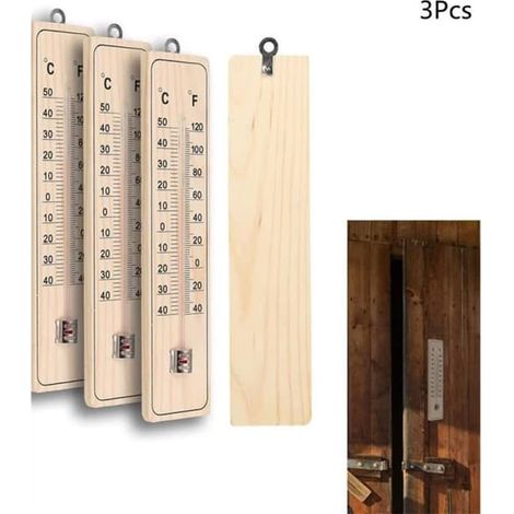 Ensemble de 3 thermomètres muraux en bois pour une utilisation intérieure ou extérieure, maison, bureau, jardin (1/4)