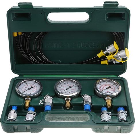 Kit de test hydraulique, 3 manomètres, 3 tuyaux, 6 accouplements, pour excavatrice (1/5)