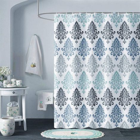 Rideau de douche imperméable - 240 x 200 cm - En textile épais - Anti-moisissure - Avec 12 anneaux de rideau de douche - Lavable - 240 x 200 cm - Motif G (1/5)