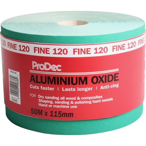 ProDec Rotolo di carta abrasiva in ossido di alluminio verde, grana 120, grana fine, per levigare legno, vernice, gesso, riempitivo, metallo e molto altro ancora, carta vetrata larga 115 mm, (1/5)
