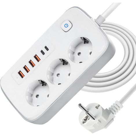 Steckdosenleiste mit Einzelschaltern, 3 USB-C-Anschlüssen (4 USB-A + 2 USB-C), Wandsteckdose für Zuhause, Büro oder Küche, 2M-Blanco (1/5)