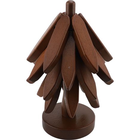 Set aus 4 stapelbaren Untersetzern aus Holz für Tasse, Topfuntersetzer, Schüssel, Teekanne, Eiche (walnussbraun). (1/2)