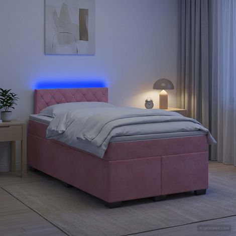 vidaXL Cama con Base Tapizada, Colchón y Luz LED Rosa 120 x 200 cm (1/5)