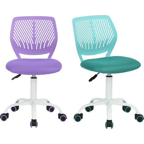 Chaise de Bureau Lot de 2, Siège Pivotant, Réglable en Hauteur, Chaise Ordinateur sans Accoudoirs, pour Télétravail, Étude et Chambre, Violet + Turquoise (1/5)