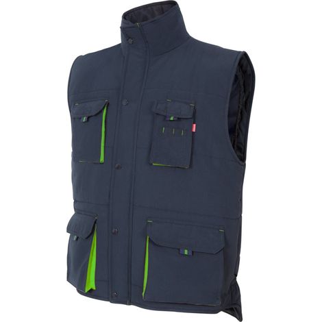 Chaleco Acolchado Bicolor Multibolsillos AZUL NAVY/VERDE LIMA XL