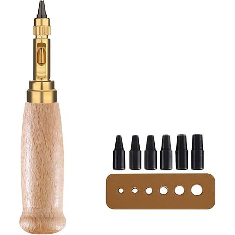 1 perforatrice japonaise réglable, outil de poinçonnage de précision pour cuir avec 6 pointes de perforation de 1,5/2/2,5/3/3,5/4 mm pour poinçonnage du cuir, loisirs créatifs, couture (1/5)