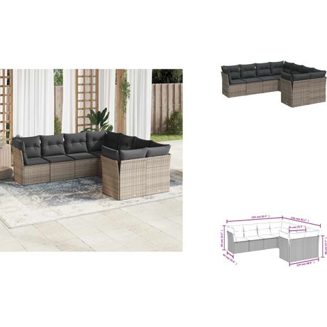 8-tlg. Garten-Sofagarnitur mit Kissen Grau Poly Rattan - Gartensofas - Outdoor Möbel - Lounge Set - Gartenlounge - Rattan Sofa (1/3)