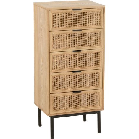 Commode bois naturel et métal noir cinq tiroirs style contemporain - Bois naturel et noir mat (1/5)
