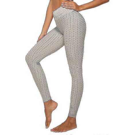 Leggings pour femmes, taille haute, pantalon de yoga, effet push-up, jacquard, froncé, gainant, effet ventre plat, effet push-up, gris, blanc, noir, violet, fitness, salle de sport.-L-Grey (1/5)