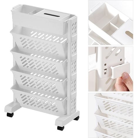Étagère mobile rotative 5 niveaux, grande capacité, en plastique pratique, démontable et roulante pour organisation (1/5)