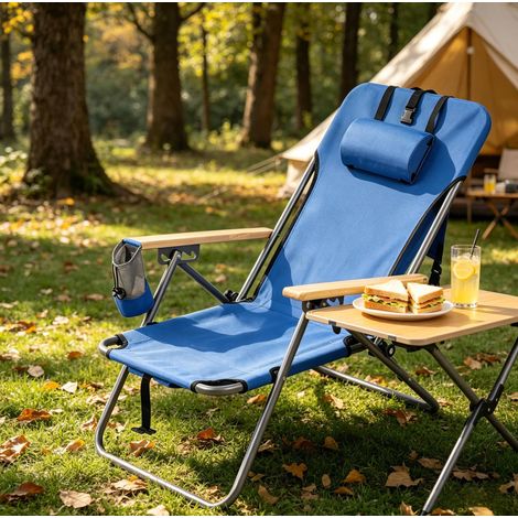 Chaise de camping pliante 66x56x77,5 cm métal bleu, dossier 4 positions, sans encombrement – MEUBLIV (1/5)