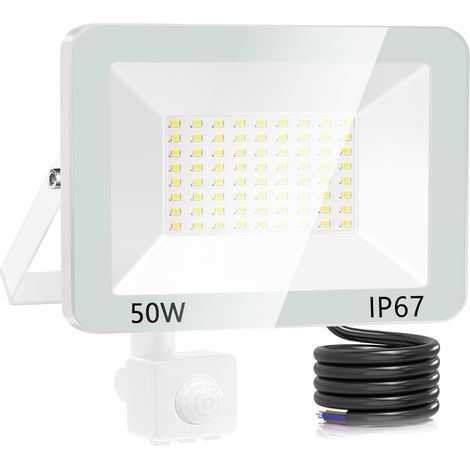 50W Projecteur LED Extérieur Détecteur de Mouvement, IP67 Étanche Spot LED Extérieur Avec Detecteur, 5000LM Blanc Froid  Pour Entrée Patio Garage Jardin