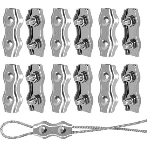 Lot de 12 serre-câbles duplex M3 en acier inoxydable 304 pour câble métallique de 2 mm, jardin, câble, terrasse.
