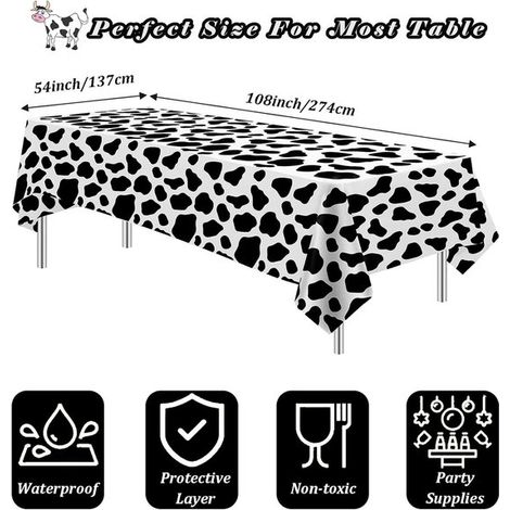 Mantel de 2 piezas con estampado de vaca，137 x 274 cm，mantel con animales de safari en la jungla，plástico，impermeable，fiesta de cumpleaños (1/5)