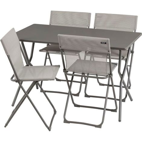 Set 1 rechteckiger klappbarer Gartentisch, 4 ultrakompakte Klappstühle - Balcony - Acier - Gris Titane - Lafuma Mobilier