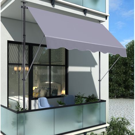 Store banne à bras articulés à pince 300 x 120 cm, réglable en hauteur, gris foncé (1/5)