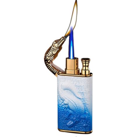 Briquet à double flamme Crocodile-Relief Magics, coupe-vent, rechargeable au butane, en métal, pour le camping et les bougies. Couleur : A (1/4)