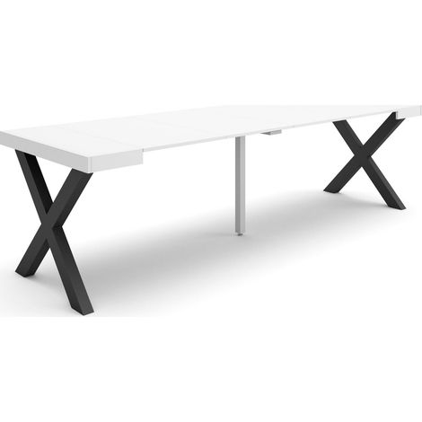 Skraut Home - Table console extensible, Console meuble, 260, Pour 12 personnes, Pieds bois massif, Style moderne, Blanc (1/5)