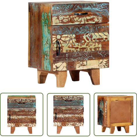 The Living Store Nachttisch Handgeschnitzt 40x30x50 cm Altholz Massiv - Massivholzmöbel - Altholz - Vintage Stil - Nachttisch - Kommode (1/5)
