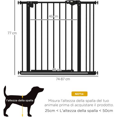 Barrière pour chien (avec conception télescopique à 2 niveaux, largeur réglable jusqu'à 100 cm, fonction de fermeture automatique, noire) (1/5)