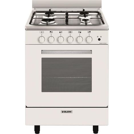 Glemgas – Cuisinière mixte 4 feux gaz – Four électrique 57L – Nettoyage catalytique – 5 modes de cuisson – Énergie A – Couvercle en verre amovible