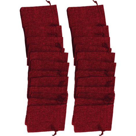 Set mit 24 Beuteln aus bordeauxrotem Leinen und Jute, ideal für Neujahrsgeschenke, Süßigkeiten und Partyartikel, perfekt für Weihnachten. (1/5)