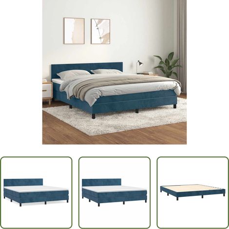 Matratze - Boxspringbett mit Matratze Dunkelblau 160x200 cm Samt (1/5)