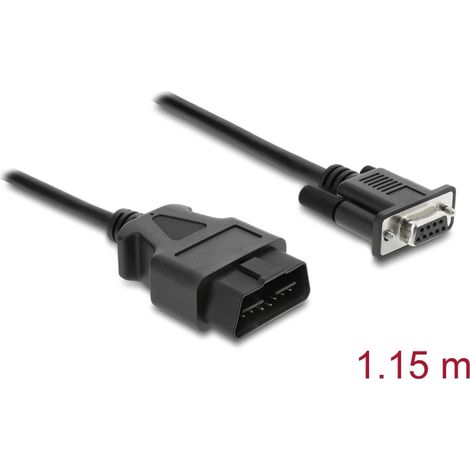 Delock Adapterkabel OBD-2 Stecker auf Sub-D 9 Pin Buchse mit Schrauben 1,15 m