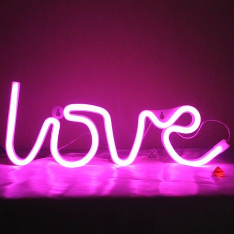 Panneau néon LED d'amour USB ou batterie alimenté, veilleuse d'amour pour décoration de Saint-Valentin, Noël, anniversaire, chambre de fille, salon (Rose) (1/4)