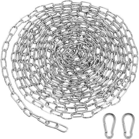 Chaîne en acier inoxydable au mètre 3 mm, 3 m - Chaîne en acier inoxydable avec mousqueton - Chaîne en acier à suspendre - Chaîne à maillons en acier inoxydable pour chien - Chaîne d'ancre - Chaîne à (1/5)