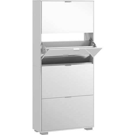 Scarpiera Salvaspazio Slim con Specchio e 4 Cassetti 24 Paia di Scarpe 76x26x178 cm Bianco (1/5)
