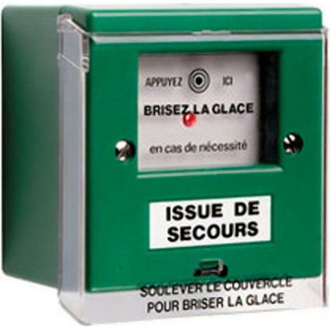 Boitier bris de glace vert 2 contacts exiDOM 400 déclencheur manuel pour issue de secours