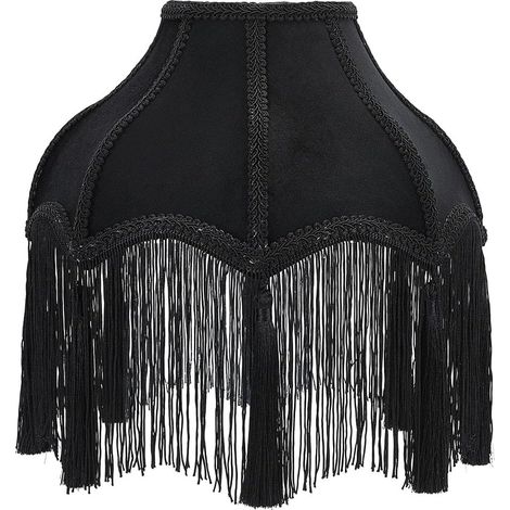 Vintage Black Velvet Lampshade With Tassels And Fringes, Iron Frame And Fabric 310×330mm Victorian Style For Table Lamps Floor Lamps And Bedside Lamps