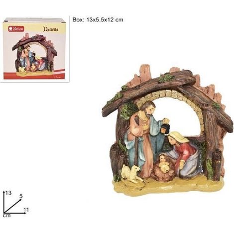 TrAdE Shop Traesio - Presepe Natività In Resina Scenario Sacra Famiglia Decorazioni Natalizie -