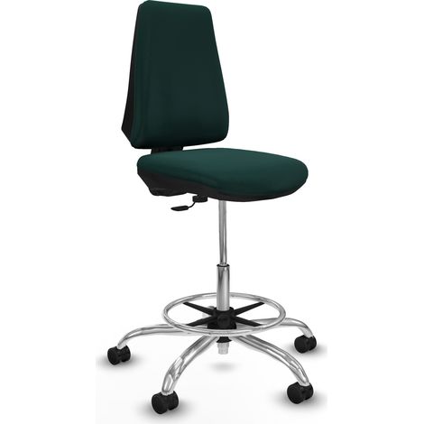 Taburete Elche CP similpiel verde botella base cromada ruedas 65mm nailon