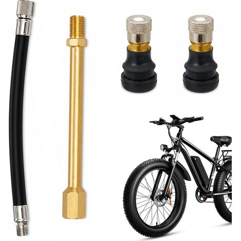 Tuyau de Gonflage, Tube d'Extension et 2 Embouts de Pompe Vélo, Kit d'Extension de Valve en Caoutchouc Souple pour Pneu, Adaptateur Universel pour Voiture, Vélo, Moto et Scooter Électrique (1/5)