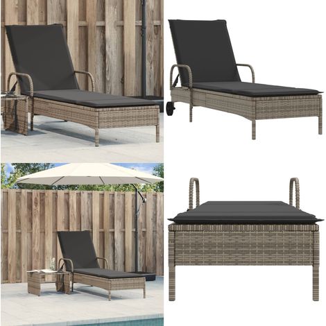 Sonnenliege mit Rollen und Auflage Grau Poly Rattan - Sonnenliege - Gartenliege - Relaxliege - Poolliege - Lounge Chair - Home & Living (1/5)
