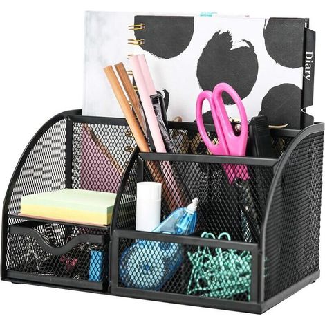 Organisateur de Bureau Multifonction en Plastique Noir – Pot à Stylos, Rangement pour Papeterie, Classeur et Accessoires de Bureau (1/4)