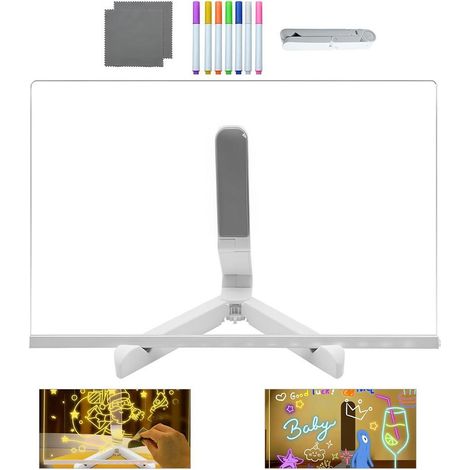 Farbiges Notizbuch, LED-Zeichentafel, Kinderzeichentafel, durchscheinende Acryl-Zeichentafel (30x20 cm), inklusive 7 Buntstiften, ein kreatives Geschenk für Kinder und Freunde.