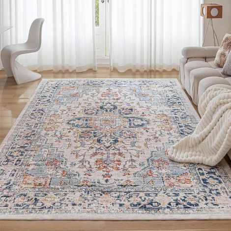 Teppich waschbar Kurzflor rutschfest Vintage Mehrfarbig 200x290CM (1/5)