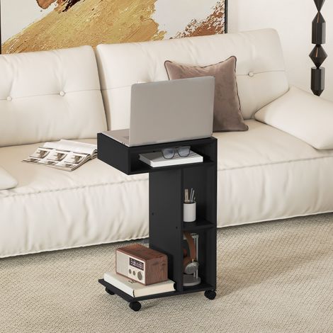 Beistelltisch C-Form Nachttisch mit 4 Regalen, Rollen, Couchtisch, Wohnzimmertisch Laptoptisch für Wohnzimmer Schlafzimmer 40 x 30 x 69 cm Schwarz (1/4)