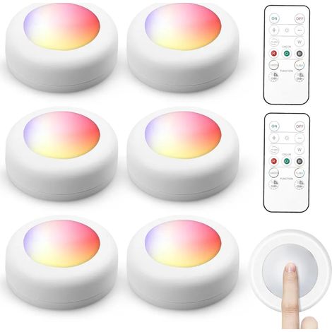 Lot de 6 lampes LED RGBW Éclairage sans fil pour placard 16 couleurs Veilleuse LED avec télécommande jardin terrasse extérieur (1/5)